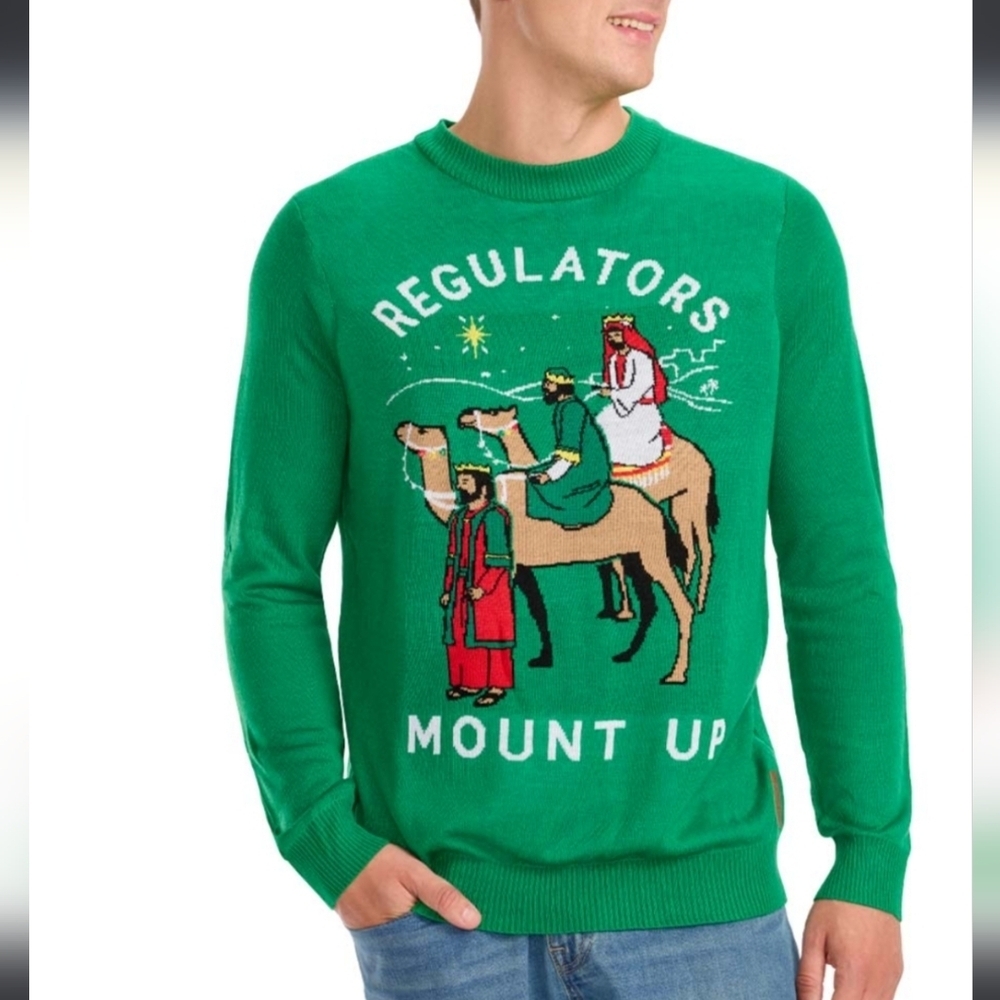 NWT! Tipsy Elves,  Men's Regulators Mount Up Ugly Christmas Sweater, MSRP $49.95